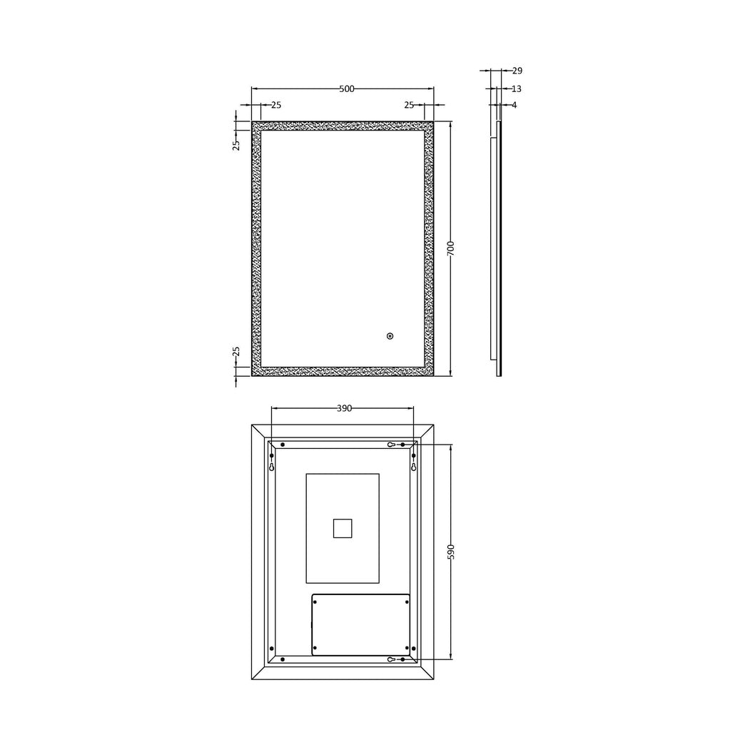 Nuie Led Touch Sensor 700 X 500 Ambient Mirror Contemporary Silver Aluminium 700x500x30mm - LQ602 - JJ Building Materials