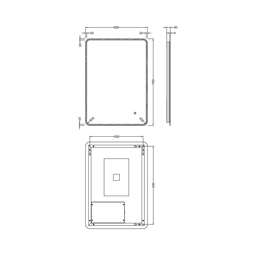 Nuie Led Touch Sensor 700 X 500 Ambient Mirror Contemporary Silver Aluminium 700x500x30mm - LQ603 - JJ Building Materials