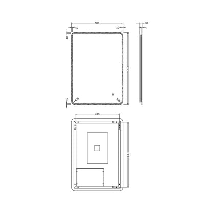 Nuie Led Touch Sensor 700 X 500 Ambient Mirror Contemporary Silver Aluminium 700x500x30mm - LQ603 - JJ Building Materials
