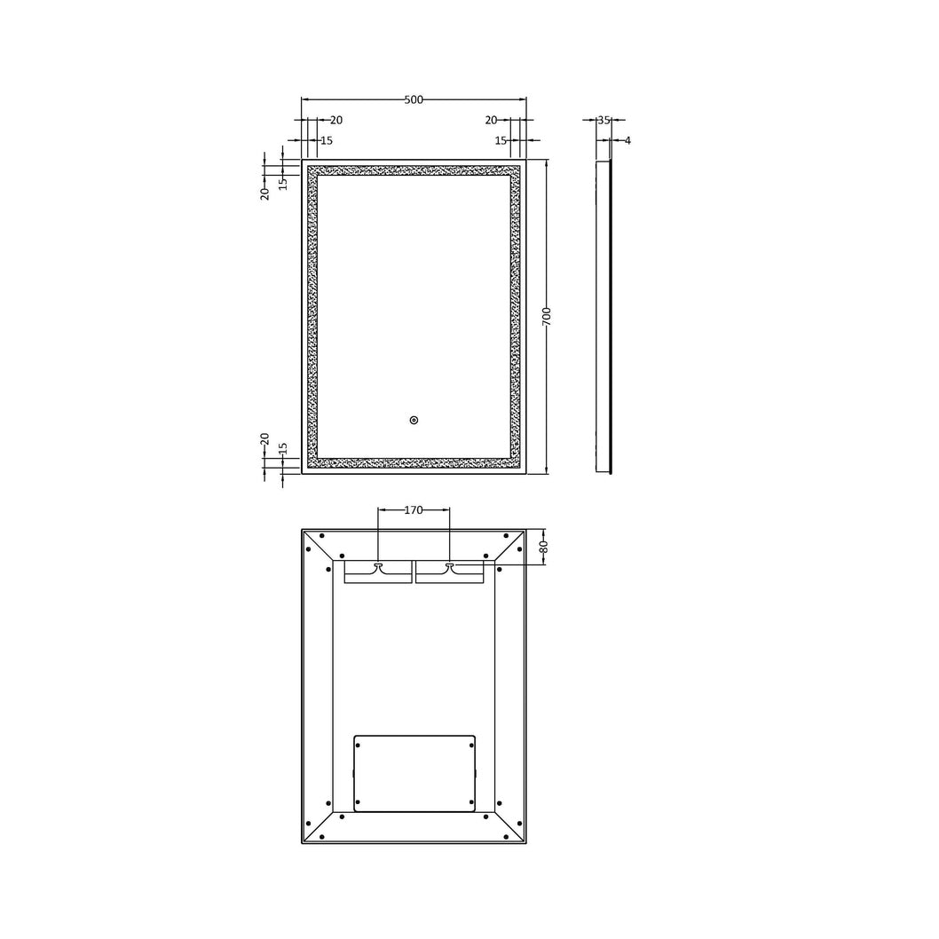 Nuie Led Touch Sensor 700 X 500 Led Mirror Contemporary Silver Aluminium 700x500x35mm - JJ Building Materials