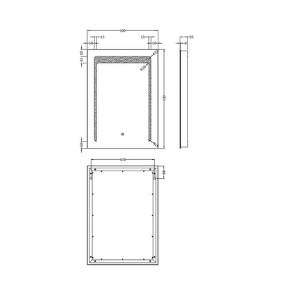 Nuie Led Touch Sensor 700 X 500 Led Mirror Contemporary Silver Aluminium 700x500x45mm - JJ Building Materials