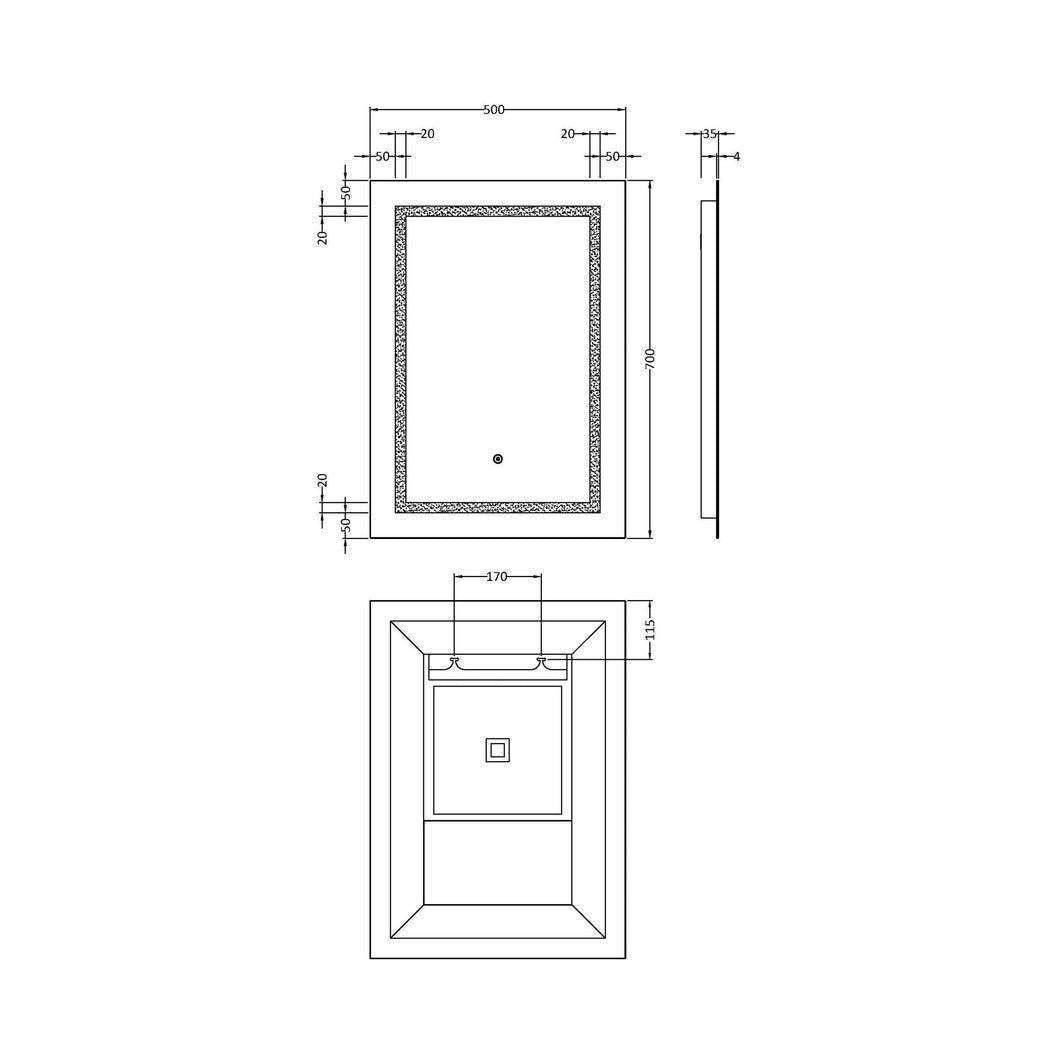 Nuie Led Touch Sensor 700 X 500 Touch Sensor Mirror Contemporary Silver Aluminium 700x500x33mm - JJ Building Materials