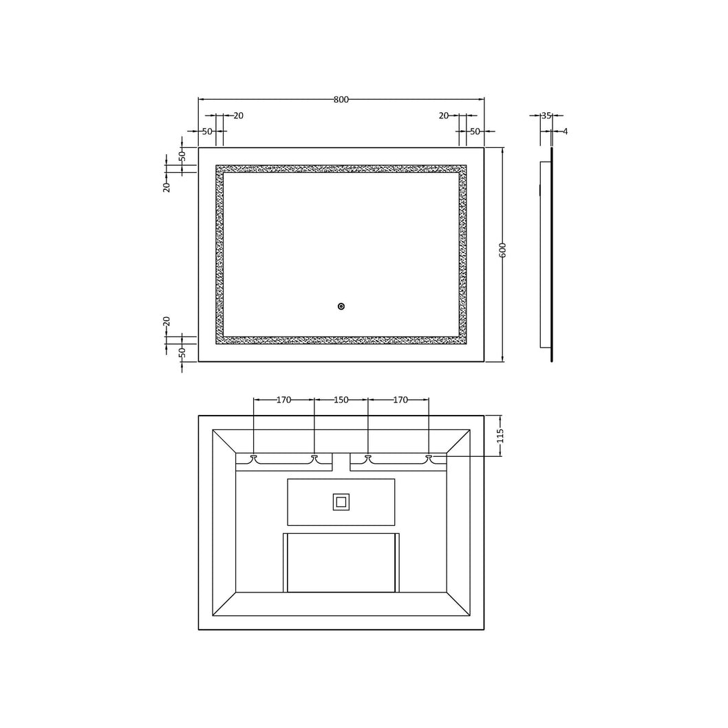 Nuie Led Touch Sensor 800 X 600 Touch Sensor Mirror Contemporary Silver Aluminium 600x800x33mm - JJ Building Materials