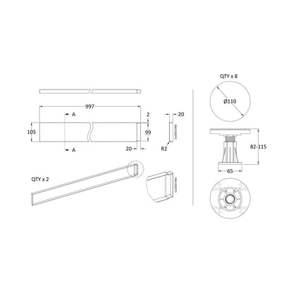 Nuie Leg Sets And Plinths Leg Set Suitable For 1000 Square & Rectangular Trays Contemporary White ABS 12x105x12mm - JJ Building Materials