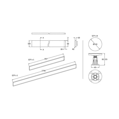 Nuie Leg Sets And Plinths Leg Set Suitable For 1100-1200 Rectangular Trays Contemporary White ABS 12x105x12mm - JJ Building Materials