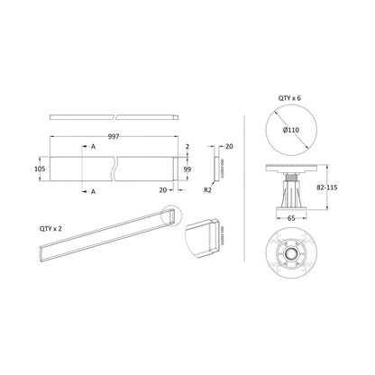 Nuie Leg Sets And Plinths Leg Set Suitable For 700-900 Square & Rectangular Trays Contemporary White ABS 1000x105x12mm - JJ Building Materials