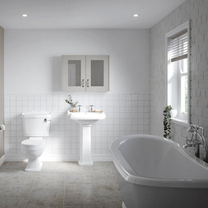 Nuie Legend 590mm Basin & Pedestal (2 Tap Hole) Traditional White Vitreous China 915x590x470mm - JJ Building Materials