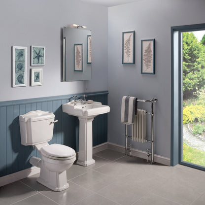 Nuie Legend 590mm Basin & Pedestal (2 Tap Hole) Traditional White Vitreous China 915x590x470mm - JJ Building Materials