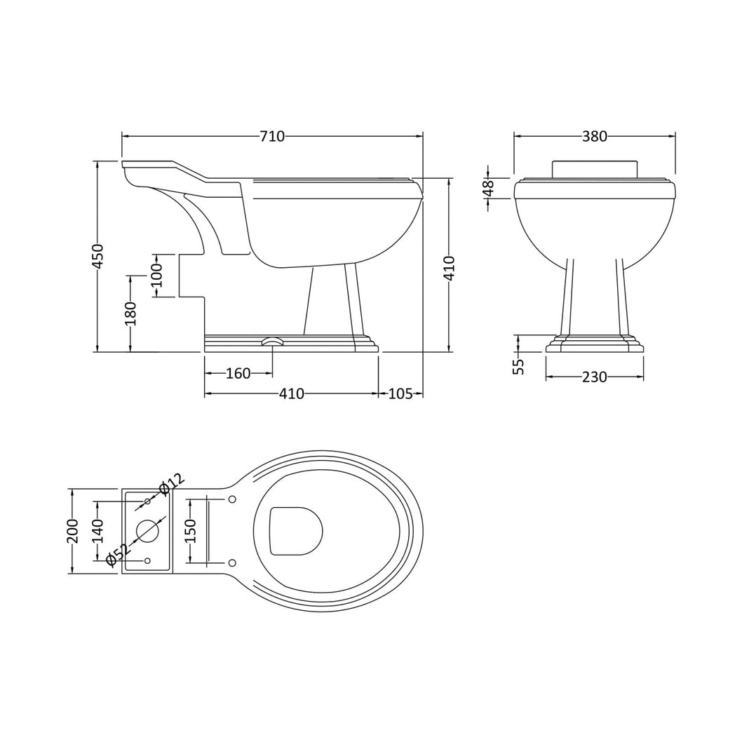 Nuie Legend Close Coupled Wc Traditional White Vitreous China 855x715x715mm - JJ Building Materials