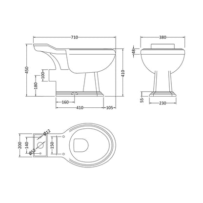 Nuie Legend Close Coupled Wc Traditional White Vitreous China 855x715x715mm - JJ Building Materials