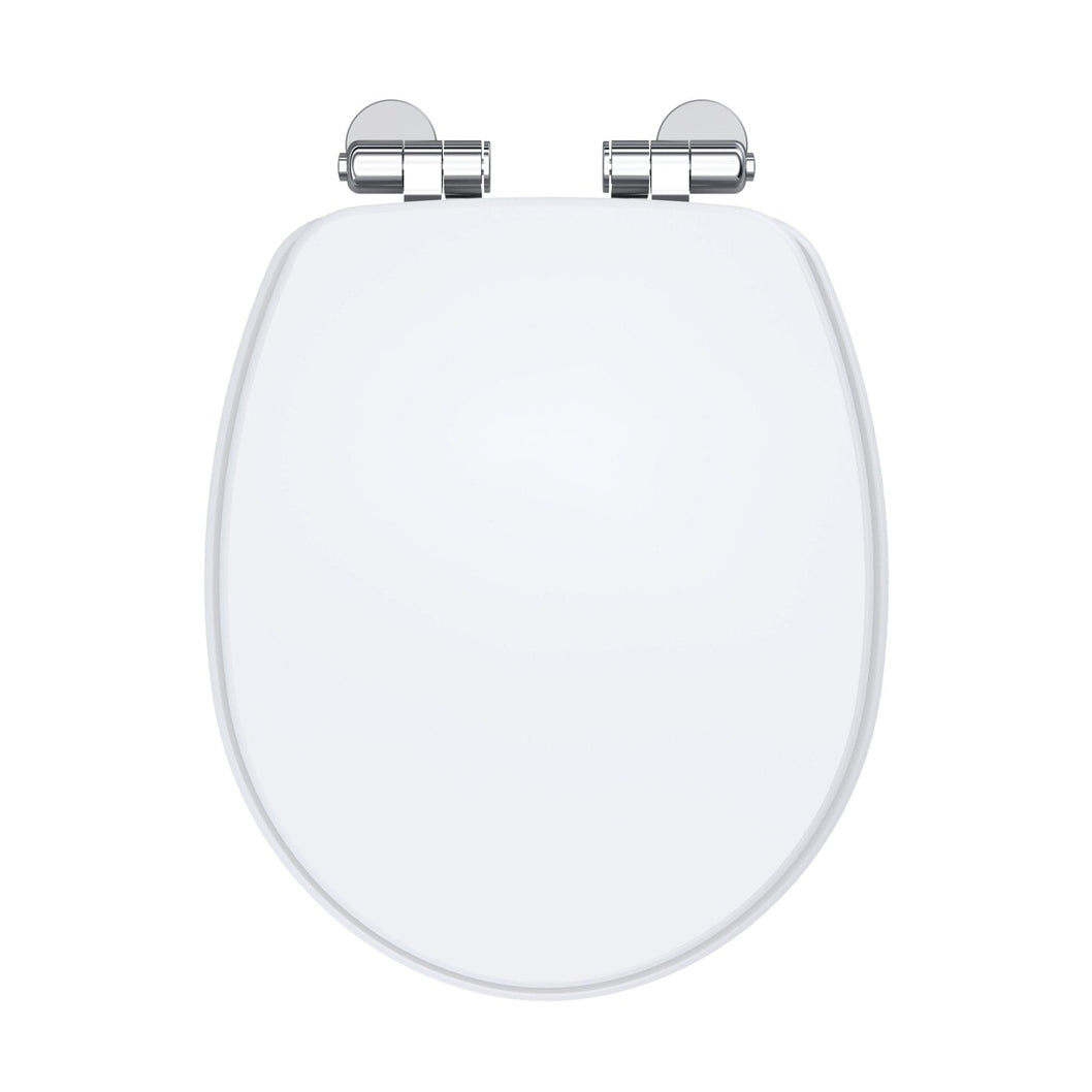 Nuie Legend Soft Close Wooden Toilet Seat Traditional Gloss White MDF Paint 58x371x455mm - JJ Building Materials