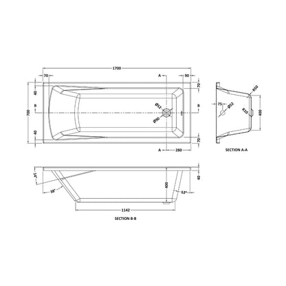 Nuie Linton Square Single Ended Bath 1700 X 700mm Contemporary European White Acrylic - JJ Building Materials