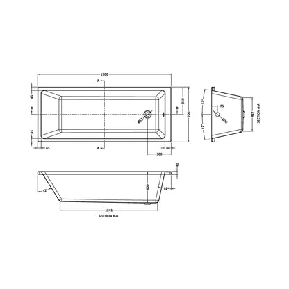 Nuie Linton Thin Edge Single Ended Bath 1700 X 700mm Contemporary White Acrylic - JJ Building Materials