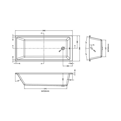 Nuie Linton Thin Edge Single Ended Bath 1800 X 800mm Contemporary White Acrylic - JJ Building Materials