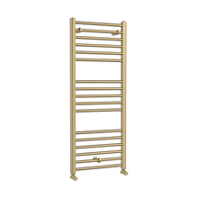 Nuie Lorica Round Straight Towel Radiator 1200x500 Contemporary Brushed Brass Steel 1200x500x30mm - JJ Building Materials