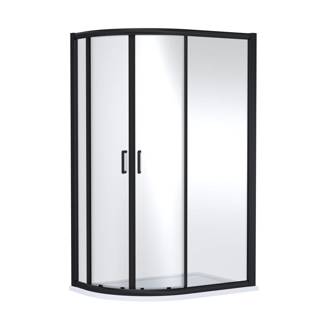 Nuie Lucie 1200mm X 800mm Offset Quadrant - Matt Black Contemporary Aluminium,glass 1900x1180x780mm - JJ Building Materials