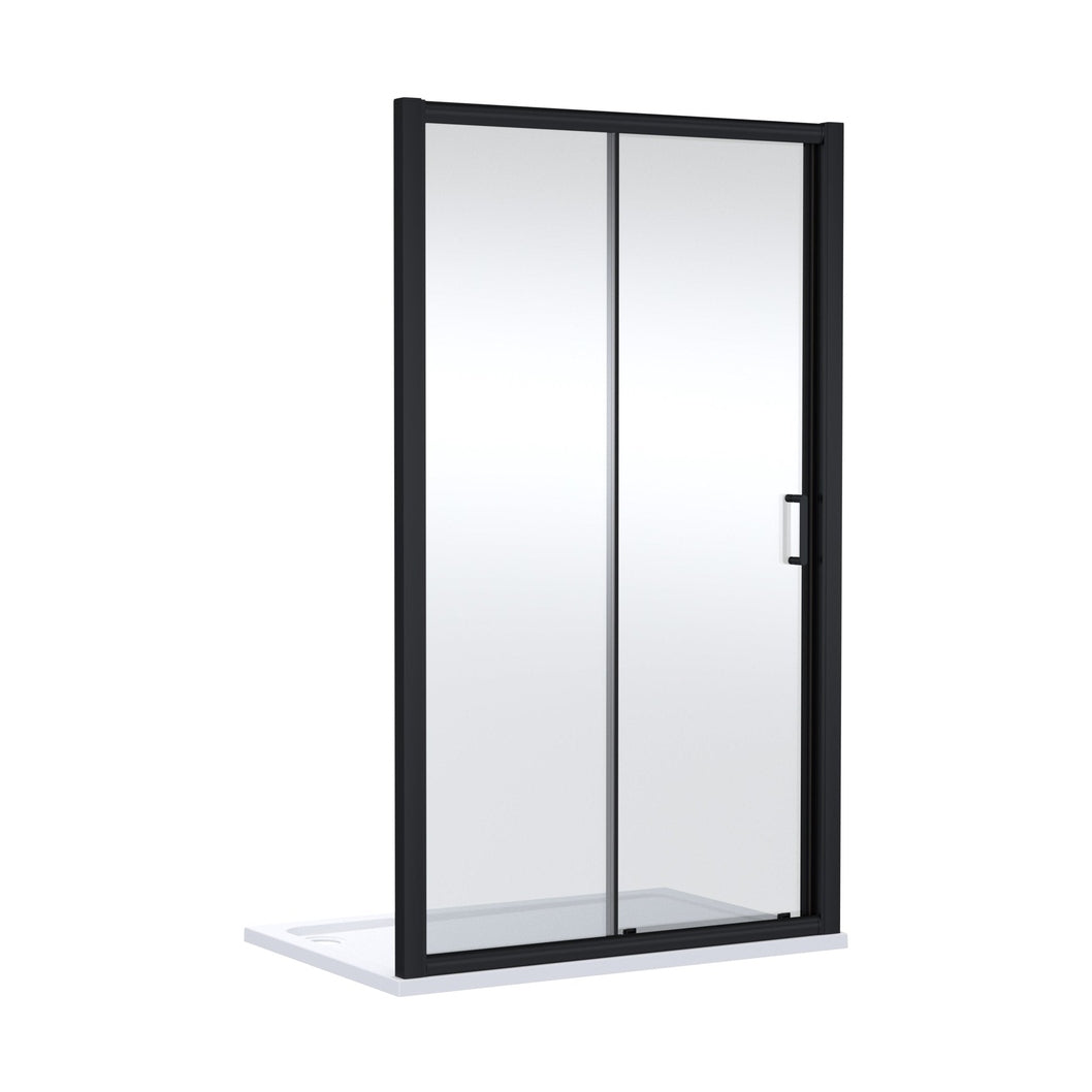 Nuie Lucie 1700mm Sliding Shower Door - Matt Black Contemporary Aluminium,glass 1900x1690x31mm - JJ Building Materials