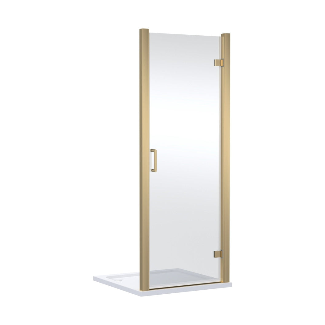 Nuie Lucie 800mm Hinged Shower Door- Brushed Brass Contemporary Aluminium,glass 1900x790x31mm - JJ Building Materials