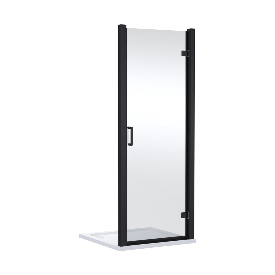 Nuie Lucie 900mm Hinged Shower Door- Matt Black Contemporary Aluminium,glass 1900x890x31mm - JJ Building Materials
