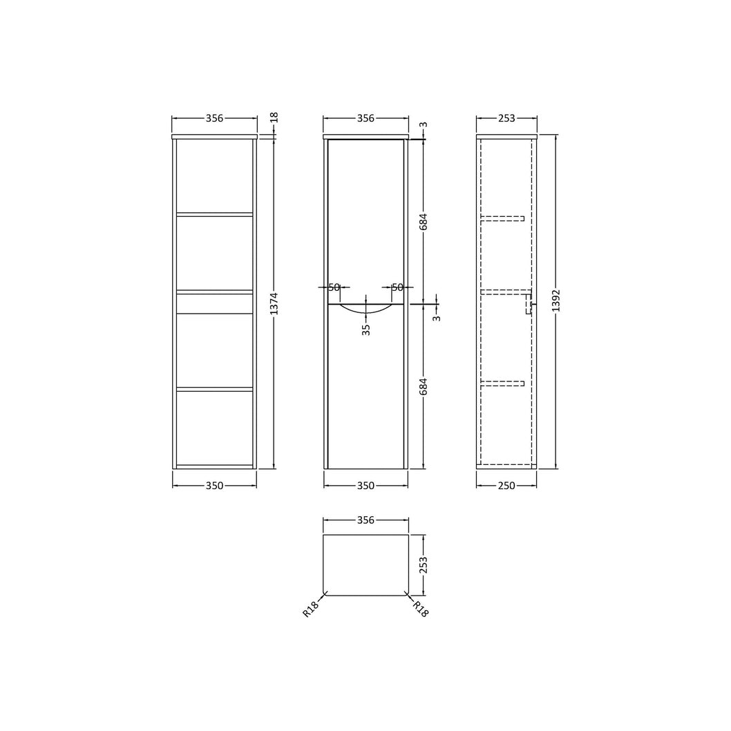 Nuie Lunar 350mm Tall Unit Contemporary Satin Blue MFC Painted Matt 1392x356x253mm - JJ Building Materials