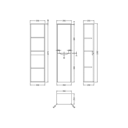 Nuie Lunar 350mm Tall Unit Contemporary Satin Blue MFC Painted Matt 1392x356x253mm - JJ Building Materials