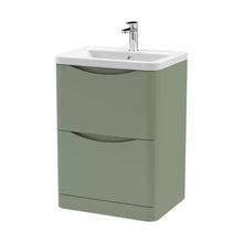 Nuie Lunar 600mm Floor Standing 2 Drawer Vanity & Ceramic Basin Contemporary Satin Green Ceramic,MFC Painted Matt 840x600x445mm - JJ Building Materials
