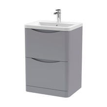 Nuie Lunar 600mm Floor Standing 2 Drawer Vanity & Ceramic Basin Contemporary Satin Grey Ceramic,MFC Painted Matt 840x600x445mm - JJ Building Materials