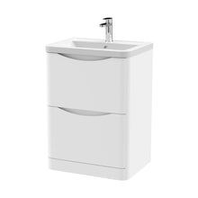 Nuie Lunar 600mm Floor Standing 2 Drawer Vanity & Ceramic Basin Contemporary Satin White Ceramic,MFC Painted Matt 840x600x445mm - JJ Building Materials