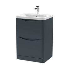 Nuie Lunar 600mm Floor Standing 2 Drawer Vanity & Ceramic Basin Contemporary Soft Black Ceramic,MFC Painted Matt 840x600x445mm - JJ Building Materials