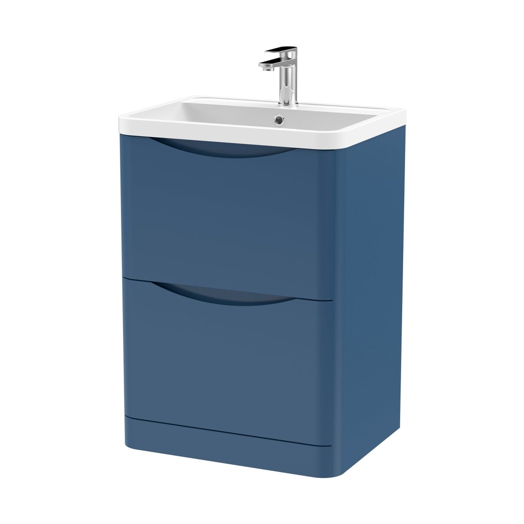 Nuie Lunar 600mm Floor Standing 2 Drawer Vanity & Polymarble Basin Contemporary Satin Blue MFC Painted Matt,polymarble 840x600x445mm - JJ Building Materials