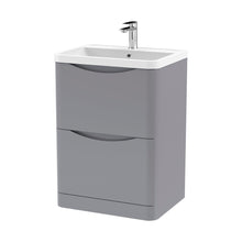 Nuie Lunar 600mm Floor Standing 2 Drawer Vanity & Polymarble Basin Contemporary Satin Grey MFC Painted Matt,polymarble 840x600x445mm - JJ Building Materials