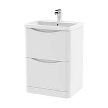 Nuie Lunar 600mm Floor Standing 2 Drawer Vanity & Polymarble Basin Contemporary Satin White MFC Painted Matt,polymarble 840x600x445mm - JJ Building Materials