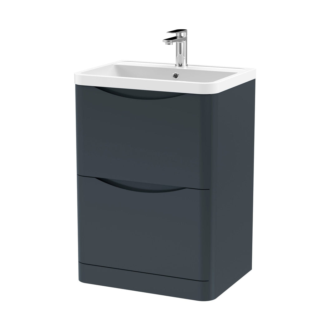 Nuie Lunar 600mm Floor Standing 2 Drawer Vanity & Polymarble Basin Contemporary Soft Black MFC Painted Matt,polymarble 840x600x445mm - JJ Building Materials