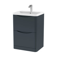 Nuie Lunar 600mm Floor Standing 2 Drawer Vanity & Polymarble Basin Contemporary Soft Black MFC Painted Matt,polymarble 840x600x445mm - JJ Building Materials
