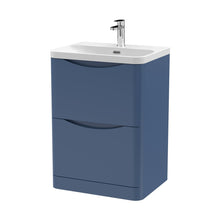 Nuie Lunar 600mm Floor Standing 2 Drawer Vanity & Thin Edge Ceramic Basin Contemporary Satin Blue Ceramic,MFC Painted Matt - JJ Building Materials