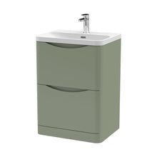 Nuie Lunar 600mm Floor Standing 2 Drawer Vanity & Thin Edge Ceramic Basin Contemporary Satin Green Ceramic,MFC Painted Matt - JJ Building Materials