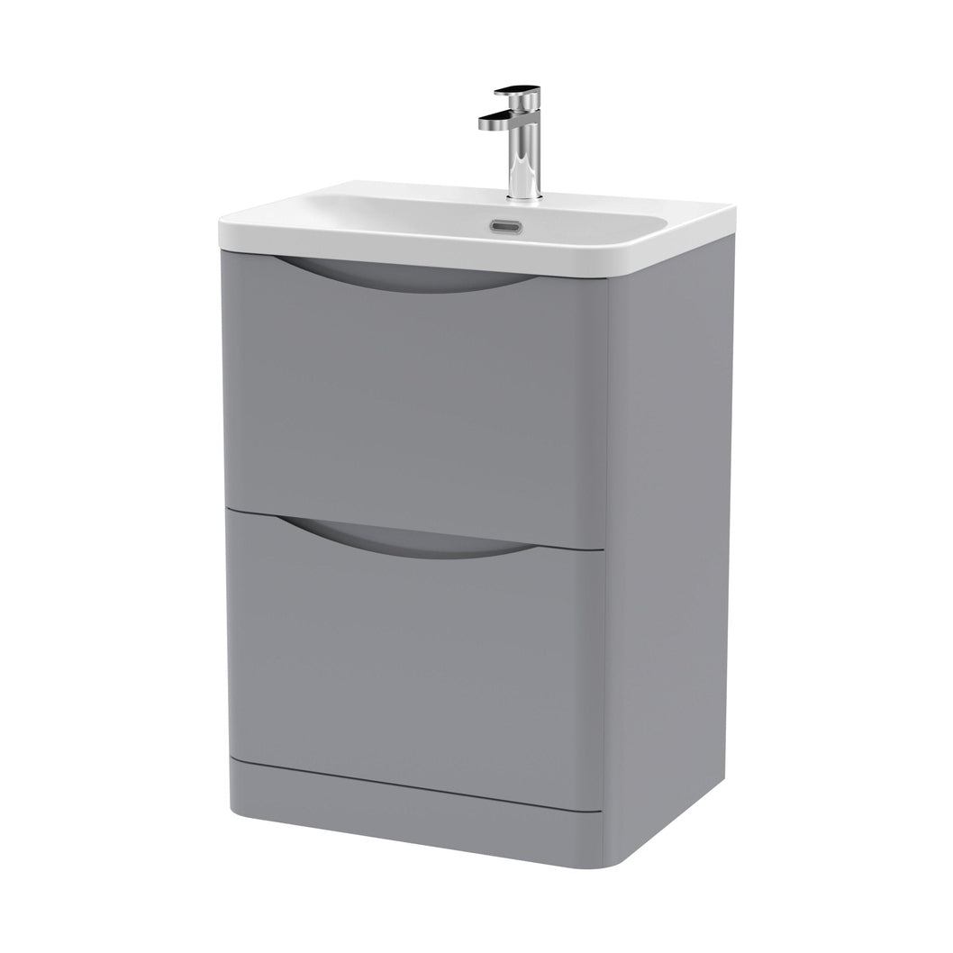 Nuie Lunar 600mm Floor Standing 2 Drawer Vanity & Thin Edge Ceramic Basin Contemporary Satin Grey Ceramic,MFC Painted Matt - JJ Building Materials