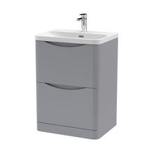 Nuie Lunar 600mm Floor Standing 2 Drawer Vanity & Thin Edge Ceramic Basin Contemporary Satin Grey Ceramic,MFC Painted Matt - JJ Building Materials