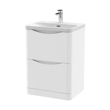 Nuie Lunar 600mm Floor Standing 2 Drawer Vanity & Thin Edge Ceramic Basin Contemporary Satin White Ceramic,MFC Painted Matt - JJ Building Materials