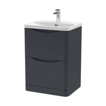 Nuie Lunar 600mm Floor Standing 2 Drawer Vanity & Thin Edge Ceramic Basin Contemporary Soft Black Ceramic,MFC Painted Matt - JJ Building Materials