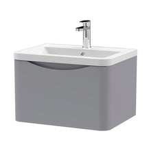 Nuie Lunar 600mm Wall Hung 1 Drawer Vanity & Ceramic Basin Contemporary Satin Grey Ceramic,MFC Painted Matt 399x600x445mm - JJ Building Materials