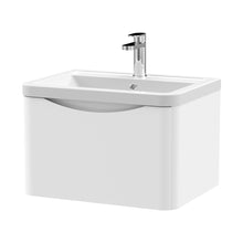 Nuie Lunar 600mm Wall Hung 1 Drawer Vanity & Ceramic Basin Contemporary Satin White Ceramic,MFC Painted Matt 399x600x445mm - JJ Building Materials