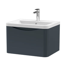 Nuie Lunar 600mm Wall Hung 1 Drawer Vanity & Ceramic Basin Contemporary Soft Black Ceramic,MFC Painted Matt 399x600x445mm - JJ Building Materials