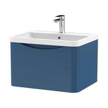 Nuie Lunar 600mm Wall Hung 1 Drawer Vanity & Polymarble Basin Contemporary Satin Blue MFC Painted Matt,polymarble 399x600x445mm - JJ Building Materials