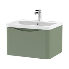 Nuie Lunar 600mm Wall Hung 1 Drawer Vanity & Polymarble Basin Contemporary Satin Green MFC Painted Matt,polymarble 399x600x445mm - JJ Building Materials