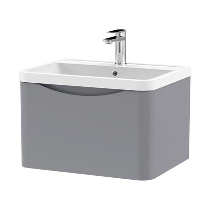Nuie Lunar 600mm Wall Hung 1 Drawer Vanity & Polymarble Basin Contemporary Satin Grey MFC Painted Matt,polymarble 399x600x445mm - JJ Building Materials