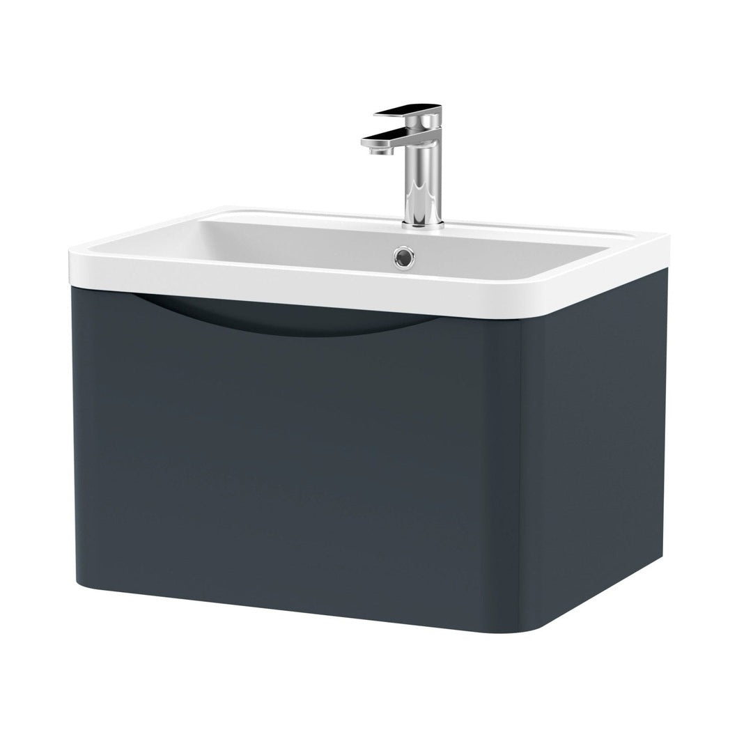 Nuie Lunar 600mm Wall Hung 1 Drawer Vanity & Polymarble Basin Contemporary Soft Black MFC Painted Matt,polymarble 399x600x445mm - JJ Building Materials