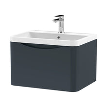 Nuie Lunar 600mm Wall Hung 1 Drawer Vanity & Polymarble Basin Contemporary Soft Black MFC Painted Matt,polymarble 399x600x445mm - JJ Building Materials