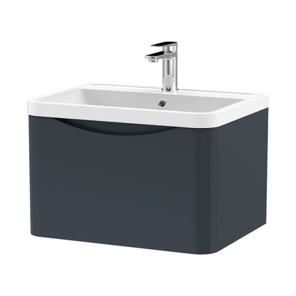 Nuie Lunar 600mm Wall Hung 1 Drawer Vanity & Polymarble Basin Contemporary Soft Black MFC Painted Matt,polymarble 399x600x445mm - JJ Building Materials