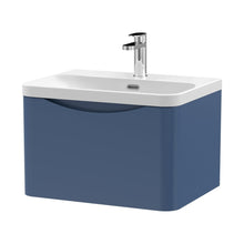 Nuie Lunar 600mm Wall Hung 1 Drawer Vanity & Thin Edge Ceramic Basin Contemporary Satin Blue Ceramic,MFC Painted Matt - JJ Building Materials
